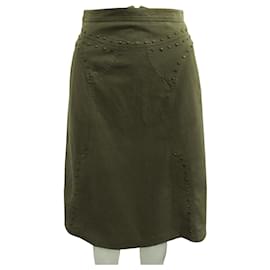 Kenzo-Khaki Skirt with Brass Studs-Green