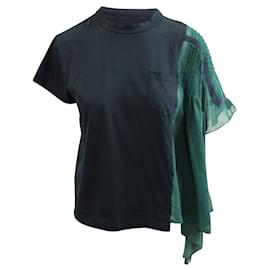 Sacai-Navy Blue and Dark Green Asymmetric Top-Blue