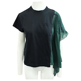 Sacai-Navy Blue and Dark Green Asymmetric Top-Blue