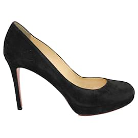 Christian Louboutin-Round Toe Suede Pumps-Black