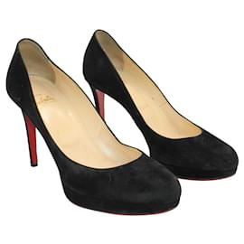 Christian Louboutin-Round Toe Suede Pumps-Black