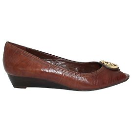 Tory Burch Brown Leather Low Wedges Brown