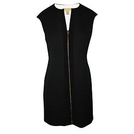 Ted Baker Black Textured Mini Dress with Metallic Zipper Black