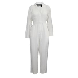 Reformation-Ivory Jumpsuit with Metallic Zipper at Front-White,Cream