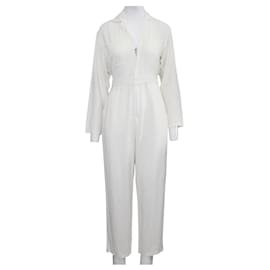 Reformation-Ivory Jumpsuit with Metallic Zipper at Front-White,Cream