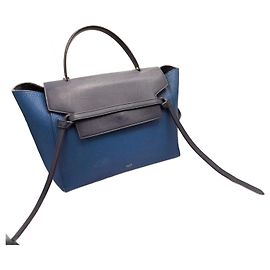 Cinto Céline Mini Azul de Couro e Camurça Azul