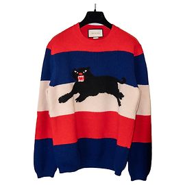 Gucci Wollpullover mit Muster Rot Blau Cremeweiß Rot Blau Aus weiß