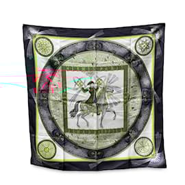 Hermès-Hermes Vintage Black Jacquard Silk Scarf Feux d'Artifice 1987 Duchene-Black