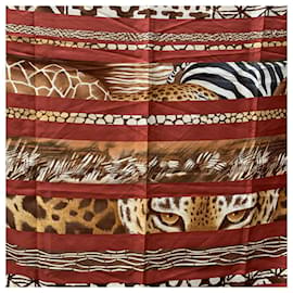 Salvatore Ferragamo-Vintage Brown Striped Animaler Print Silk Scarf-Brown
