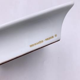 Hermès-Cendrier Rectangulaire Corne d'Abondance en Porcelaine Blanche Hermès-Blanc