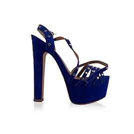 Schutz-Blue Suede High Heels Sandals with Studs Size 39-Blue