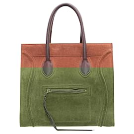 Céline-Suede and Leather Medium Phantom Cabas Bag-Orange