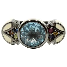 Autre Marque-Ivory Enamel and Blue Topaz Ring-Blue