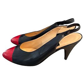 Autre Marque Navy blue leather pumps with red tips Navy blue