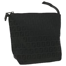 Fendi-FENDI Zucchino Canvas Hand Bag Black Auth bs4045-Black