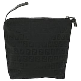 Fendi-FENDI Zucchino Canvas Hand Bag Black Auth bs4045-Black