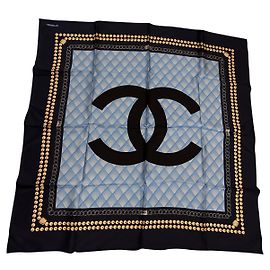 Lenço Chanel de seda azul marinho Azul Azul marinho
