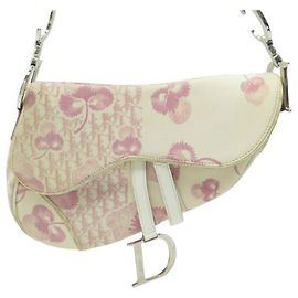 CHRISTIAN DIOR SADDLE WHITE PINK BLUMEN & MONOGRAMM HANDTASCHE Weiß