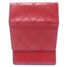 Chanel-VINTAGE CHANEL CHECKBOOK HOLDER RED LEATHER QUILTED CARDS CHECKBOOK HOLDER-Red