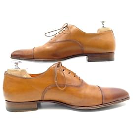 Santoni-SANTONI SHOES 7104 Richelieu 7 IT 42 FR EN LEATHER PATINA CAMEL SHOES-Caramel