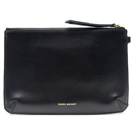 NEW ISABEL MARANT NYSKO MP CLUTCH022400M013M BLACK LEATHER NEW LEATHER POUCH Black