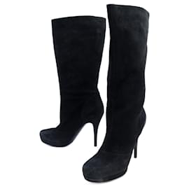 Yves Saint Laurent-YVES SAINT LAURENT BOOTS WITH HEELS 247918 37 SUEDE SUEDE BOOTS-Black