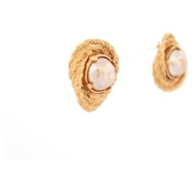 Yves Saint Laurent-VINTAGE EARRINGS YVES SAINT LAURENT YSL OVAL TWISTED GOLD EARRINGS-Golden