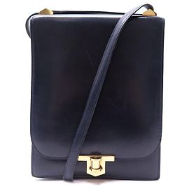Hermès VINTAGE SAC A MAIN HERMES CHANTILLY 1972 BESACE CUIR BOX BLEU NAVY LEATHER BAG Bleu Marine