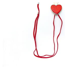 Yves Saint Laurent-NINE YVES SAINT LAURENT HEART NECKLACE BROOCH 75 CM METAL RED NECKLACE BROOCH-Red