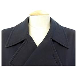 Hermès-HERMES GABARDINE TRENCH COAT 46 L CANVAS NAVY CANVAS COAT JACKET-Navy blue
