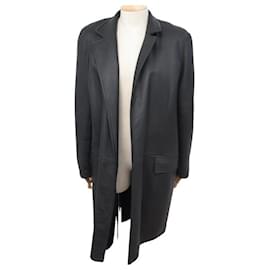 Hermès-HERMES LONG lined COAT IN BLACK LAMBSKINBLACK LEATHER COAT JACKET-Black