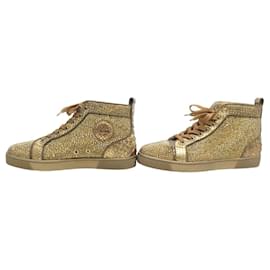 Christian Louboutin-NEW CHRISTIAN LOUBOUTIN LOUIS STRASS SHOES 42.5 PYTHON SHOES SNEAKERS-Golden