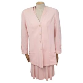 Chanel-TAILORED JACKET + CHANEL T DRESS40 M IN TWEED PINK JACKET DRESS SUIT-Pink