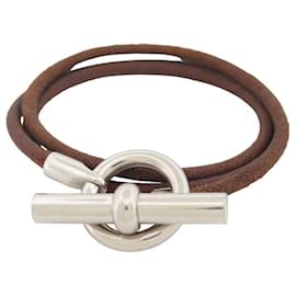 Hermès-HERMES SKIPPER NECKLACE 55 CM OR BRACELET 3 LEATHER BROWN LEATHER NECKLACE-Brown