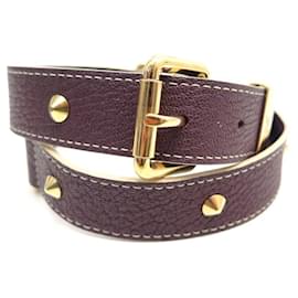 Louis Vuitton-LOUIS VUITTON STUDDED BELT WAIST 80 PLUM GRAINED SUHALI LEATHER BELT-Prune