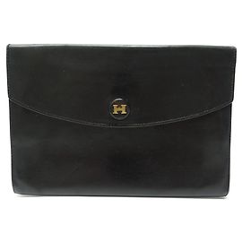 Hermès VINTAGE HAND POUCH HERMES RIO BLACK LEATHER BOX BAG BLACK POUCH CLUTCH Black