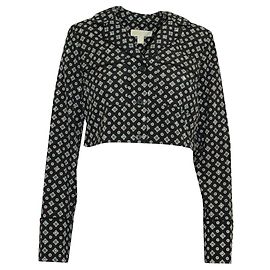 Michael Kors Black pant suit set, metal embellishment on white flower pattern, long sleeves & pants Black