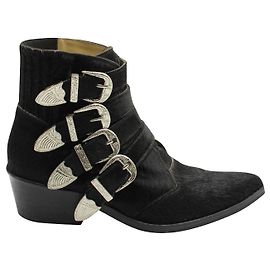 Toga Pulla Pony Hair Black Ankle Boots Black