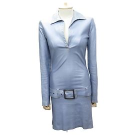 JEAN CLAUDE JITROIS-KLEID 36 S BLAUES METALLISCHES LAMMLEDER-LEDERKLEID Blau