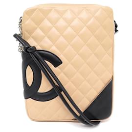 Chanel-NEW CHANEL CAMBON BESACE LOGO CC BANDOULIERE HANDBAG IN QUILTED LEATHER-Beige