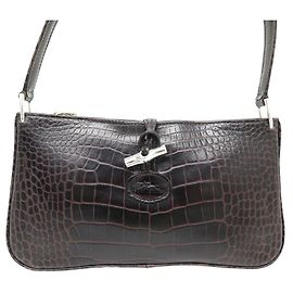 NEUE HANDTASCHE LONGCHAMP ROSEAU BRAUNE CROCO-LEDERHANDTASCHE Braun
