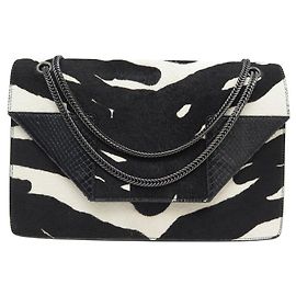 YVES SAINT LAURENT BETTY MEDIUM ZEBRA HANDBAG 314515 FOAL PYTHON BAG Black