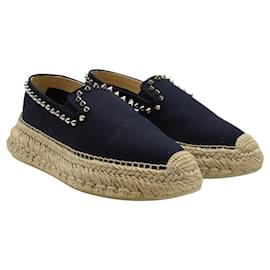 Christian Louboutin-Espaboat Spiked Canvas Espadrilles IN Navy Blue-Blue,Navy blue