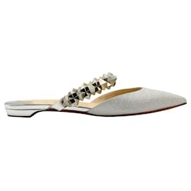 Christian Louboutin-Planet Choc Flat Glitter Mules-Silvery,Metallic