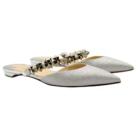 Christian Louboutin-Planet Choc Flat Glitter Mules-Silvery,Metallic