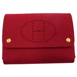 Hermès Evelyn Carte da gioco in feltro e marsupio rosso Rosso