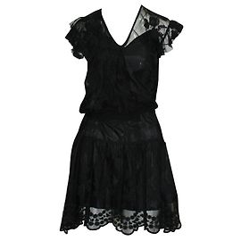 Anna Sui Schwarzes knielanges Spitzenkleid mit Innenkleid Schwarz