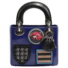 Mini Bolsa Lady Dior com Emblemas Bordados - Edição Limitada SS2014 Azul