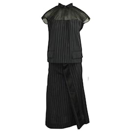 Sacai-Navy Blue and Silver Thread Top & Skirt Set-Blue,Navy blue