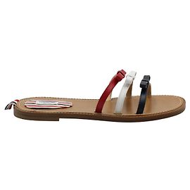 Thom Browne rosso, Sandali con fiocco in pelle bianca e blu Altro